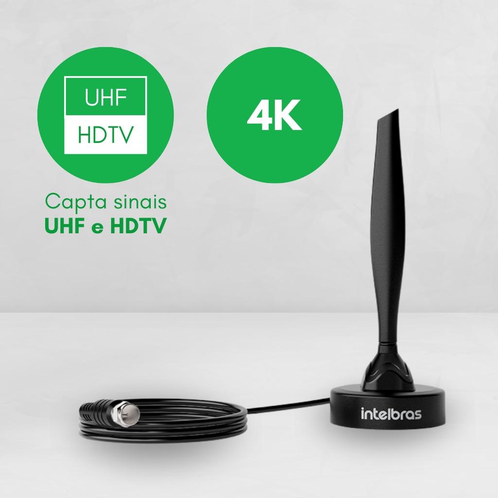 Antena Interna TV Digital Intelbras Ai 2031 Preta Universal Uhf-hdtv Imagens HD 4K Base Magnética Ímã Cabo Longo
