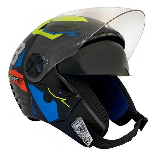 Capacete FW3 Moto X Open Up 43 Amarelo E Azul Tamanho 60