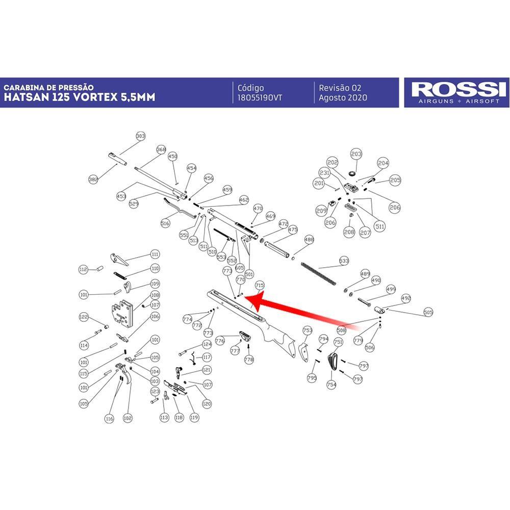 Parafuso Lateral Coronha Carabina Hatsan HT80 HT95 Ht125 Sas