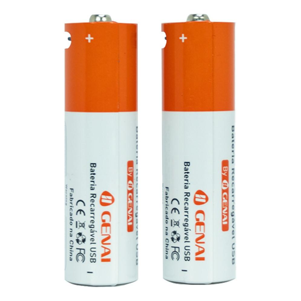 Kit 2 Pilhas Aa Recarregável 750mwh Genai Tipo C 1.5v