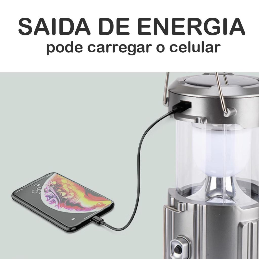 Lanterna Lampião Com LED C/Placa Solar Embutida Recarregável USB E Tomada Bivolt 2 Modelos