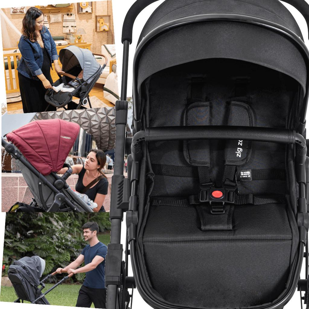 Carrinho De Bebe Com Bebe Conforto Base Kiddo Zig Zag Preto