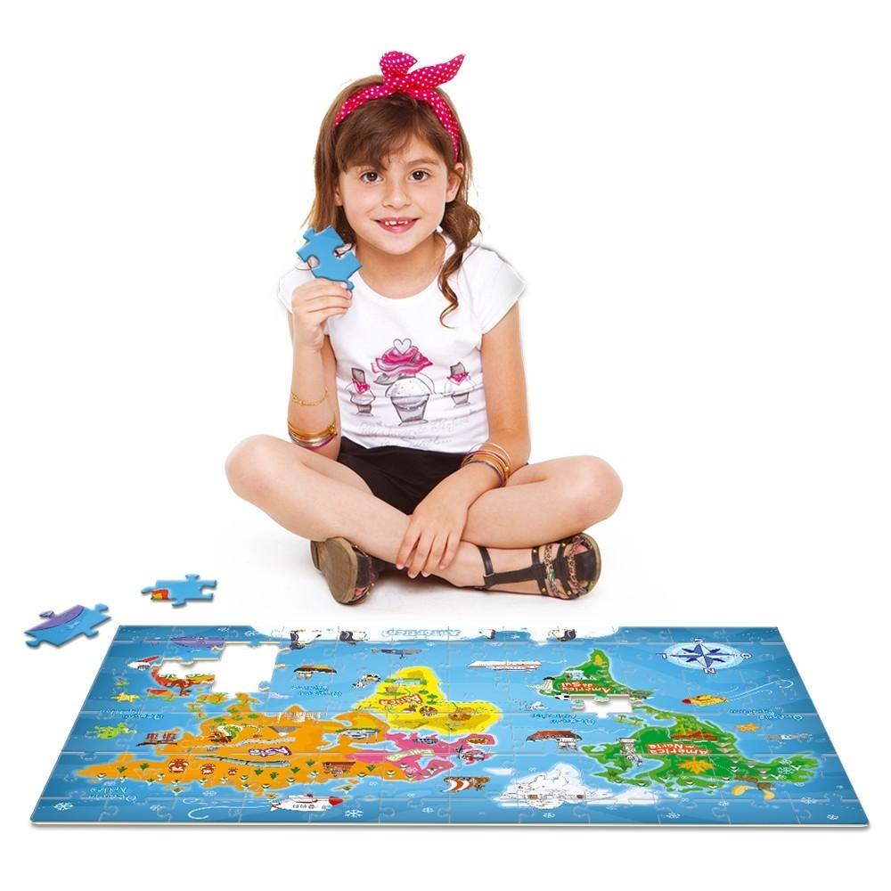 Quebra Cabeça Conhecendo O Mundo 120 Peças Grandes Toyster Puzzle Brinquedos Educativo Geografia