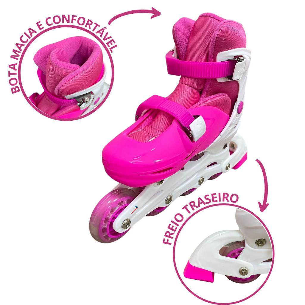 Patins Roller Inline Ajustável Rosa Com Tamanho Ajustavel 31 A 34 Importway