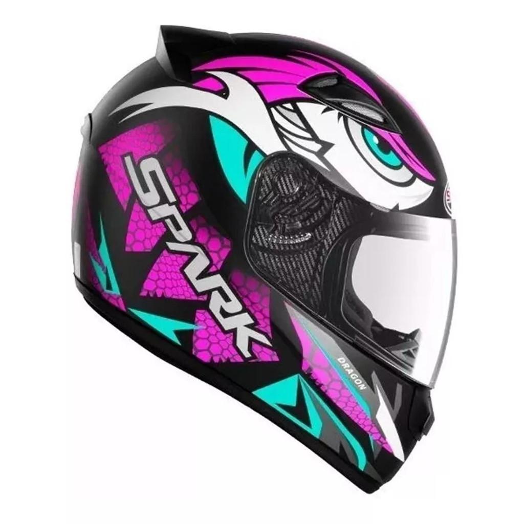 Capacete Ebf Spark Feminino Dragon Preto E Rosa Fosco