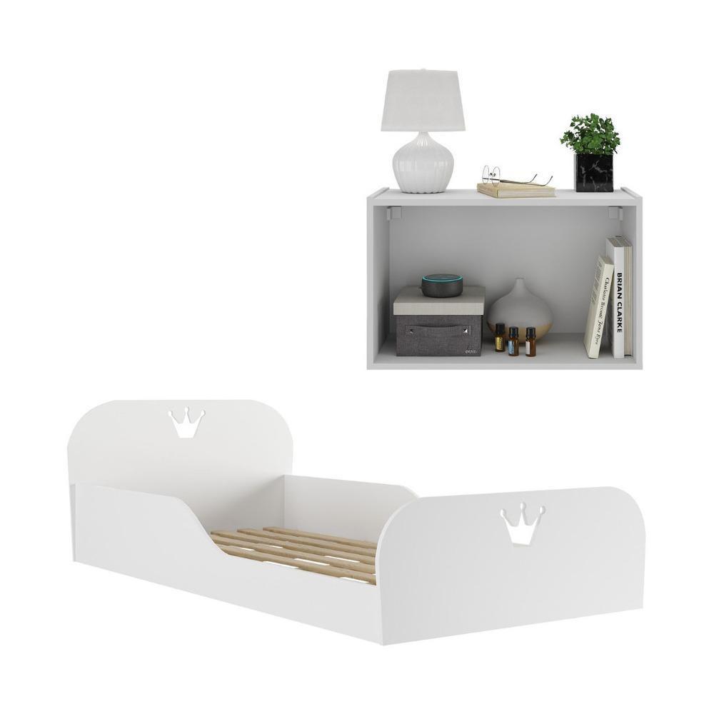 Cama Infantil Montessoriana Com Colchão Incluso E Mesa De Cabeceira 2 Portas Multimóveis