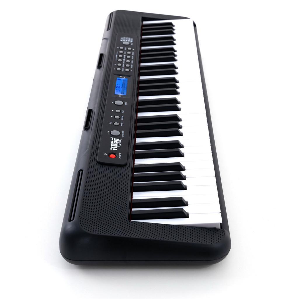 Kit Teclado Musical Kobe Kb-300 5/8 61 Teclas Sensíveis Ao Toque Completo Preto