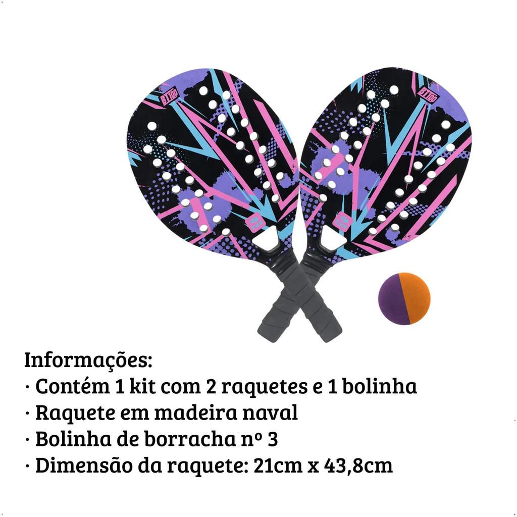 Kit Raquete Beach Tennis De Praia Com Bolinha Lilas Bt100 - Bel