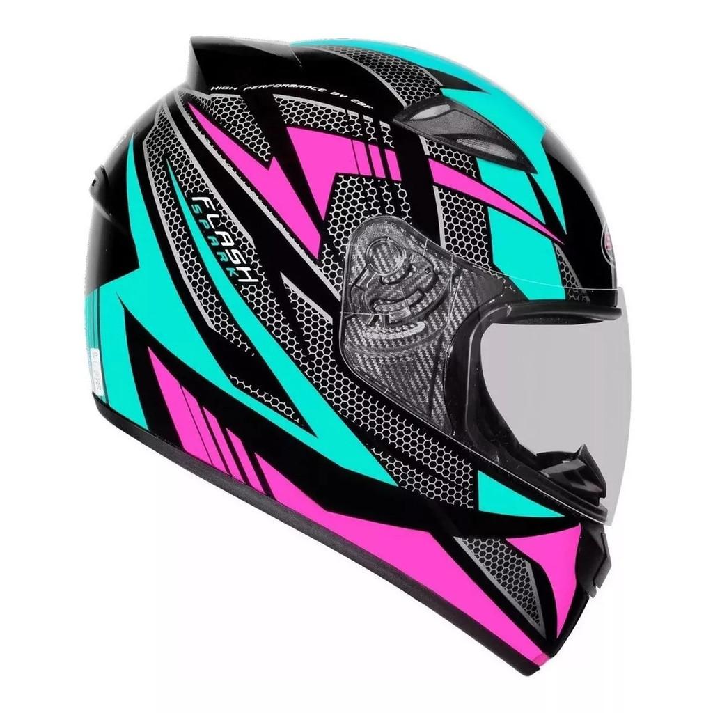 Capacete Ebf Spark Feminino Flash Preto E Tifany Brilhante