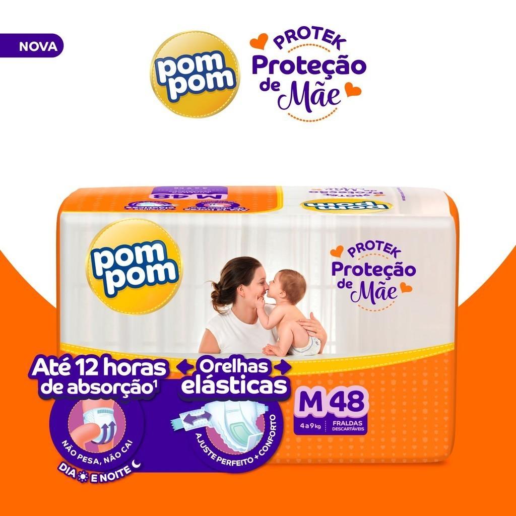 Kit 4 Fraldas Pom Derma Protek Mega M Com 48un Cada