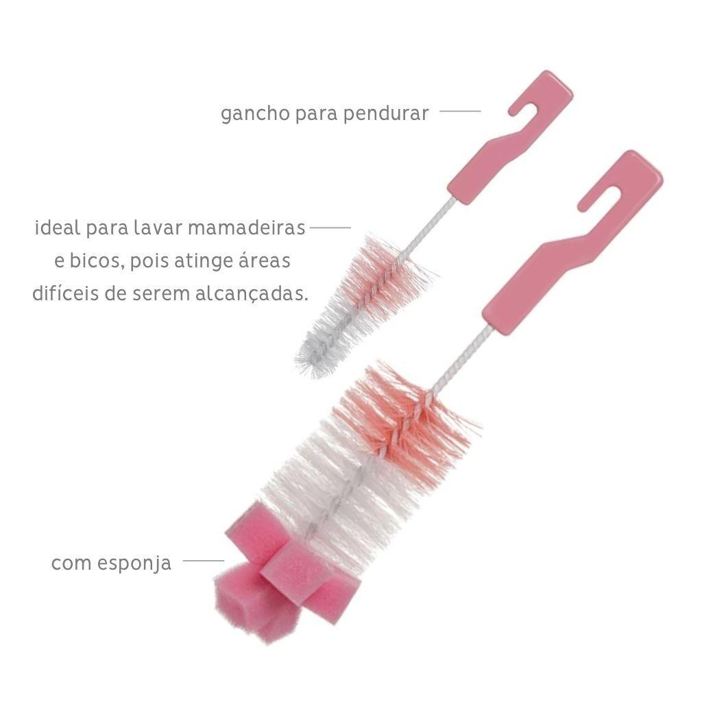 Kit 2 Escovas Para Mamadeira E Bico Com Esponja Rosa 5415 Buba