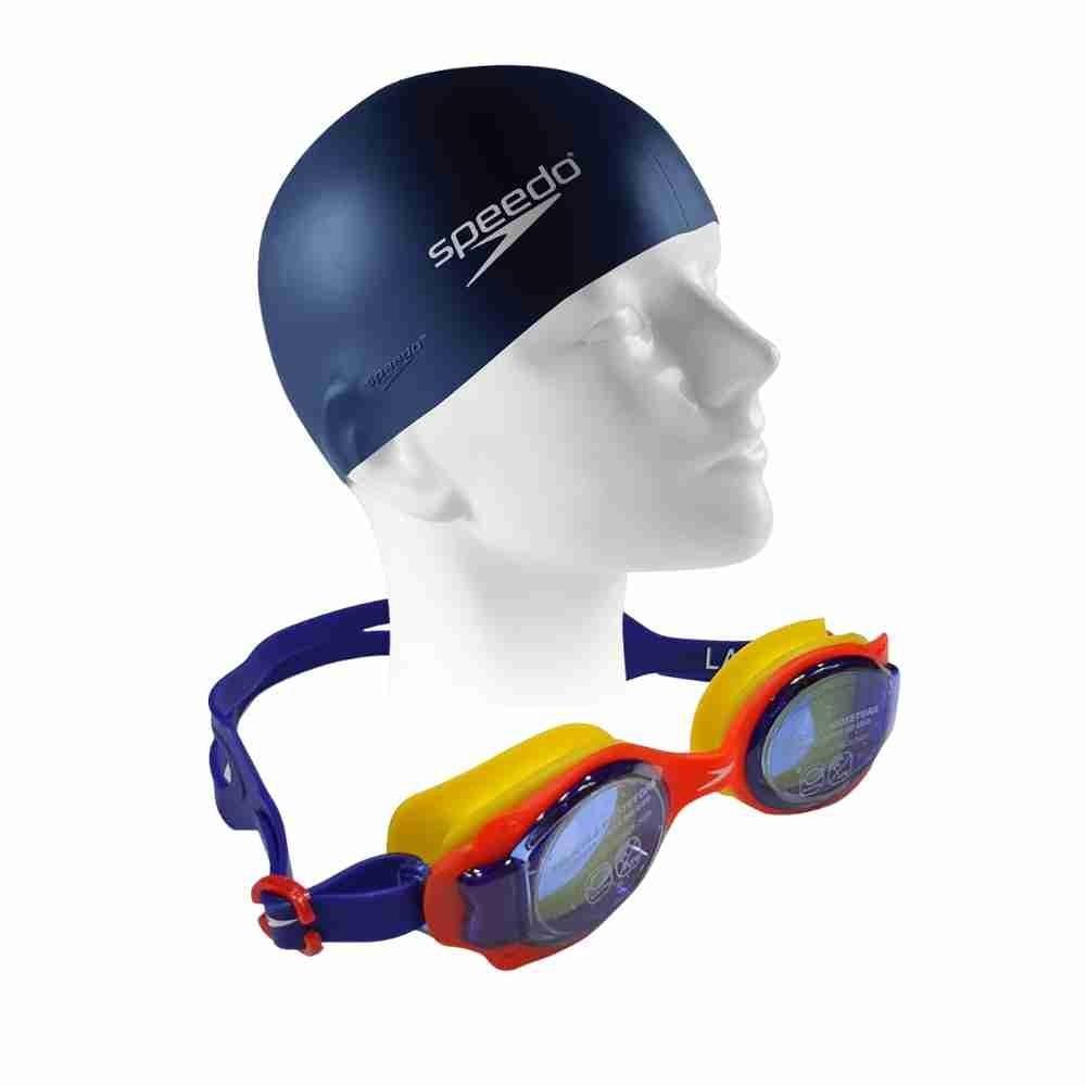 Óculos De Natação Speedo Infantil Lappy Kidsplash + Touca De Natação Junior Azul