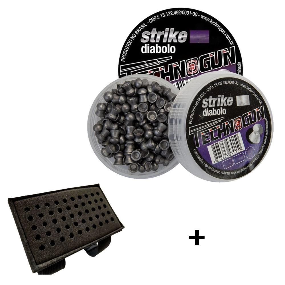 2 Latas De Chumbinho Strike Diabolô 5.5mm 250 Unidades Technogun + Porta Chumbo