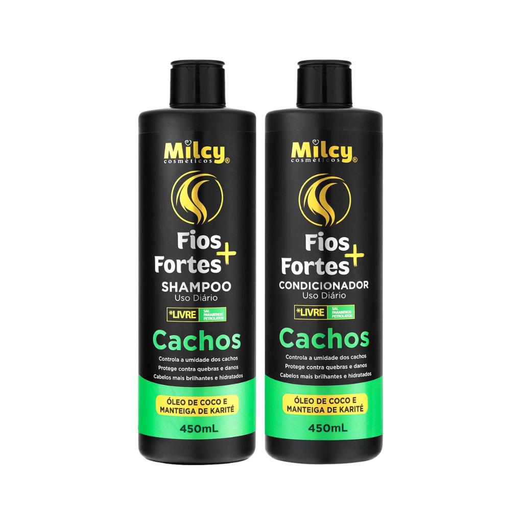 Kit Shampoo Condicionador Cachos Fios Fortes Milcy 450ml