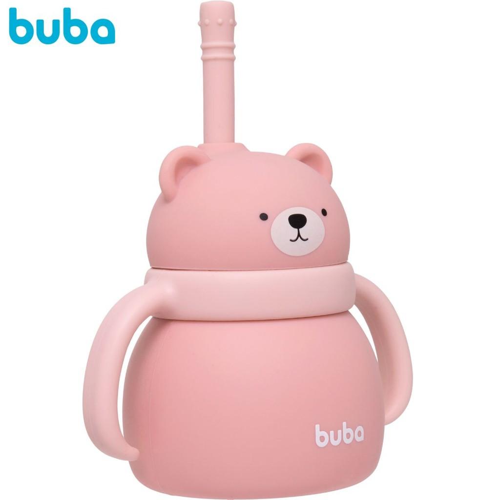 Copo Em Silicone Com Canudo Ursinho Rosa 19690 - Buba