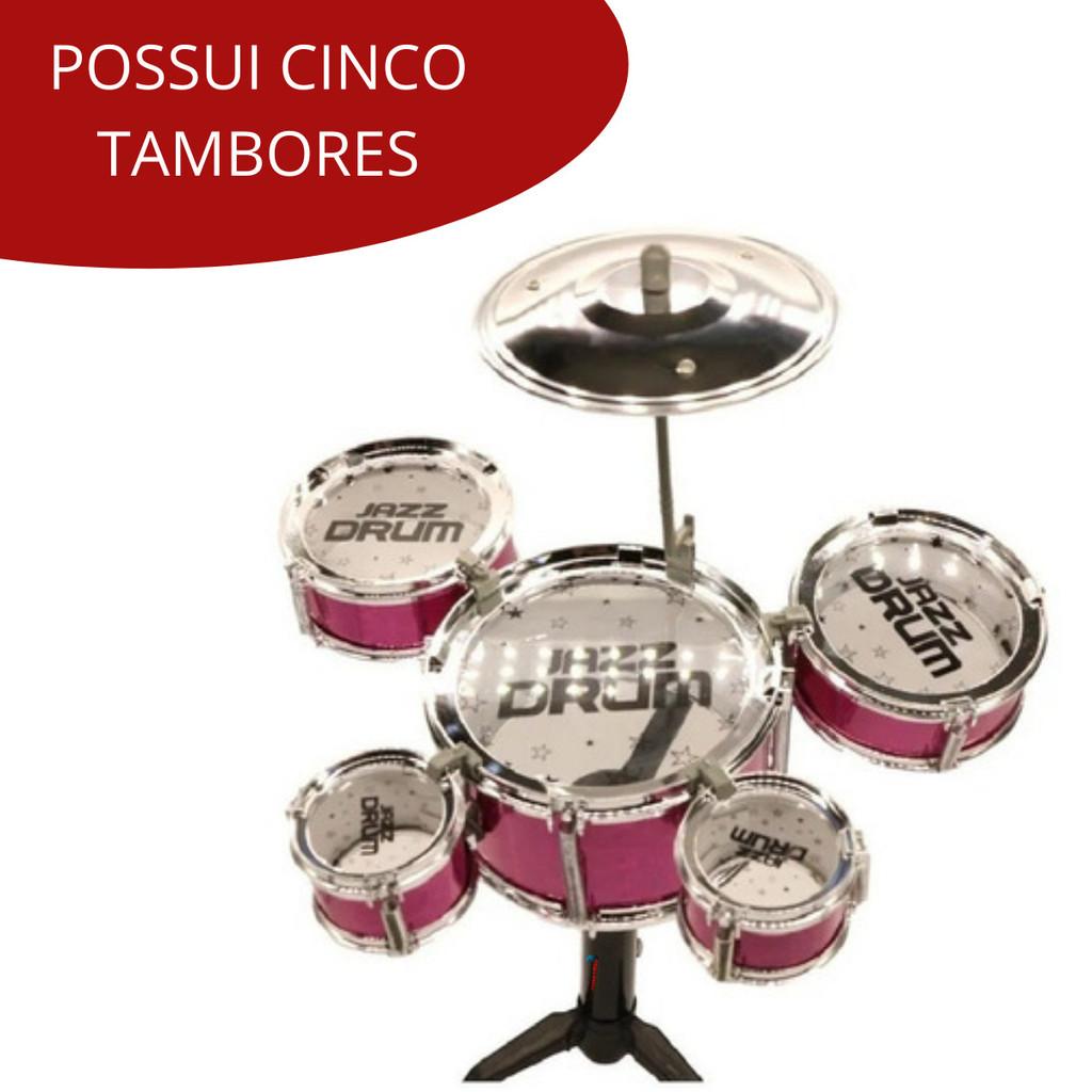 Mini Bateria Música Infantil Baqueta Brinquedo Menina Menino Cor Vermelho