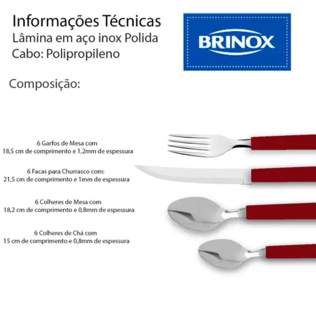 Faqueiro 24 Peças Em Aço Inox Riviera Vermelho Com Pote De Plástico Brinox - 6025/752