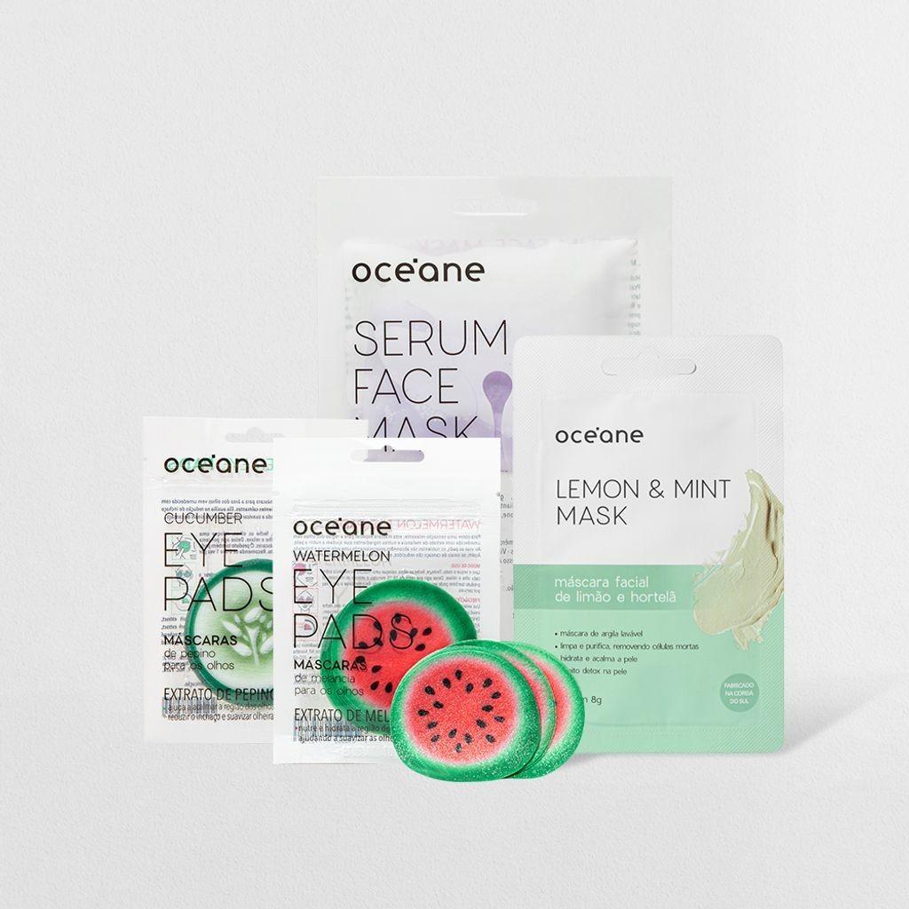 Kit Máscara Facial De Limão E Hortelã + Máscara Para Olhos De Pepino + Máscara Facial Com Retinol + Máscara Para Olhos De Melancia (4 Produtos)