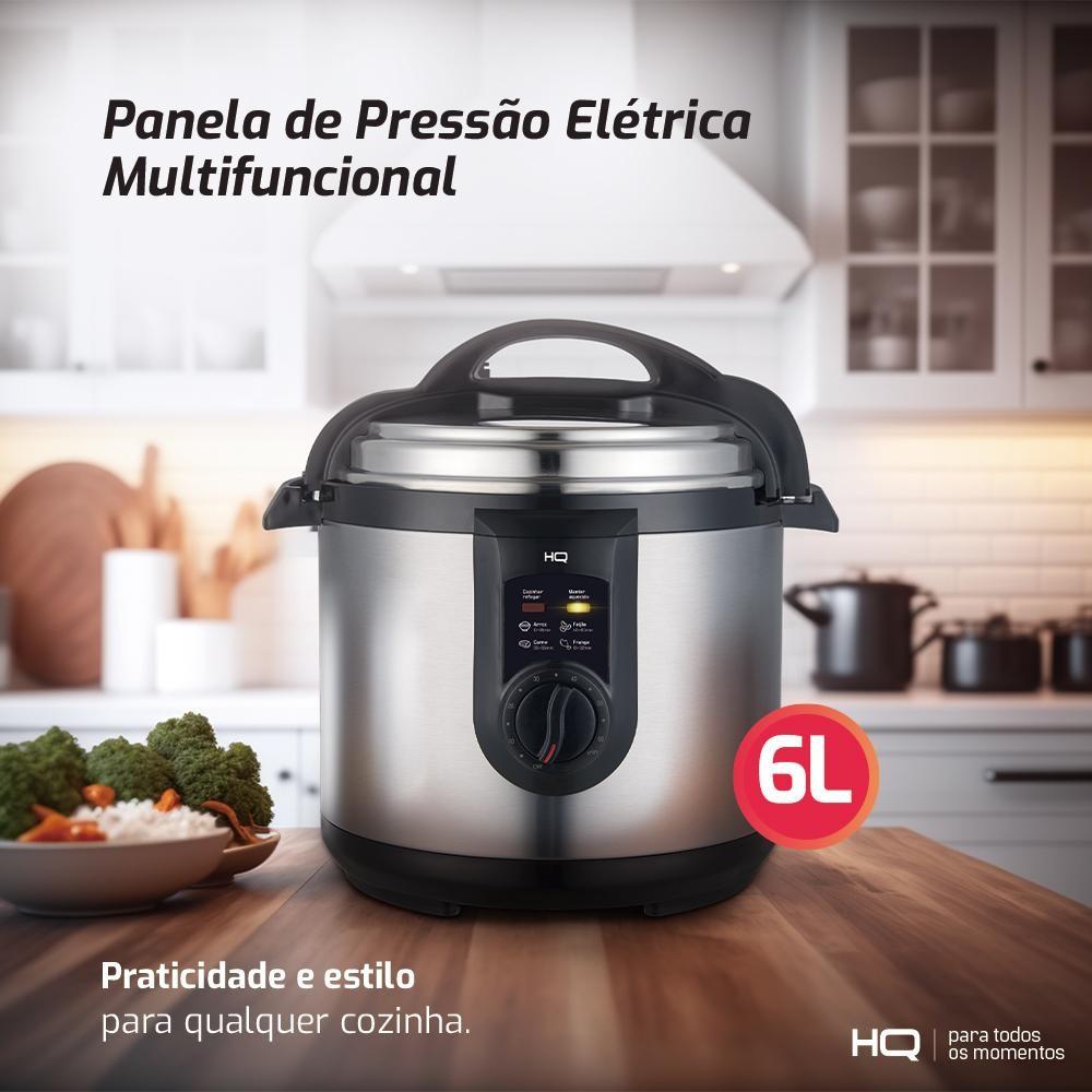 Panela De Pressão Elétrica Multifuncional Hq 6 Litros Inox Hq-y6mi