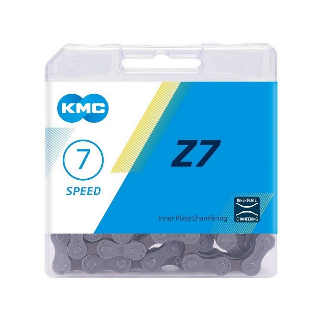 Corrente 7V Kmc Z7 Cinza 116 Elos C/Pino 7V 14V 21V 3X7V Mtb Urbana Speed