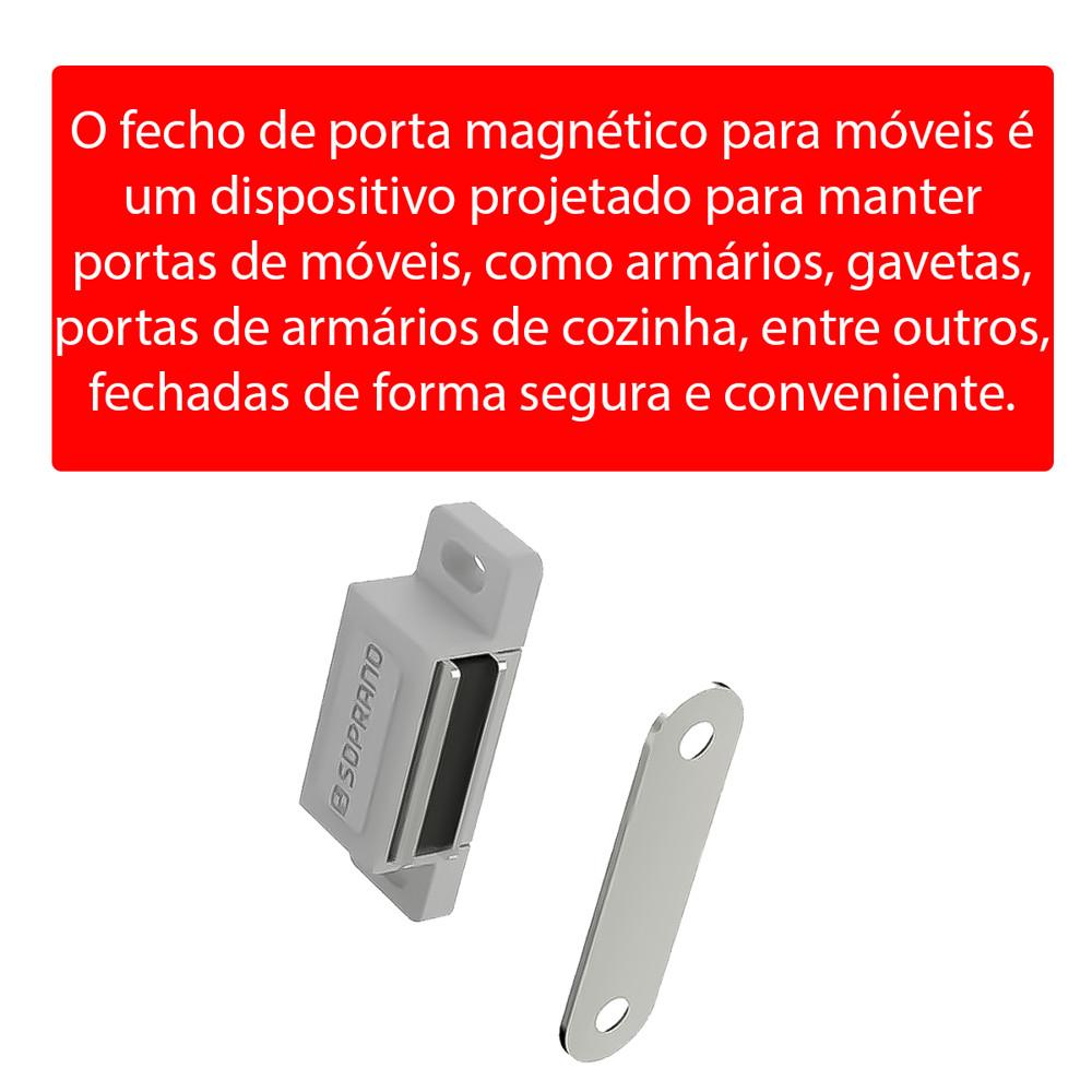 Kit Jogo 10 Fecho Imã Magnético Com Batente 2 Furos Cinza Para Portas De Móveis Batente Resistente