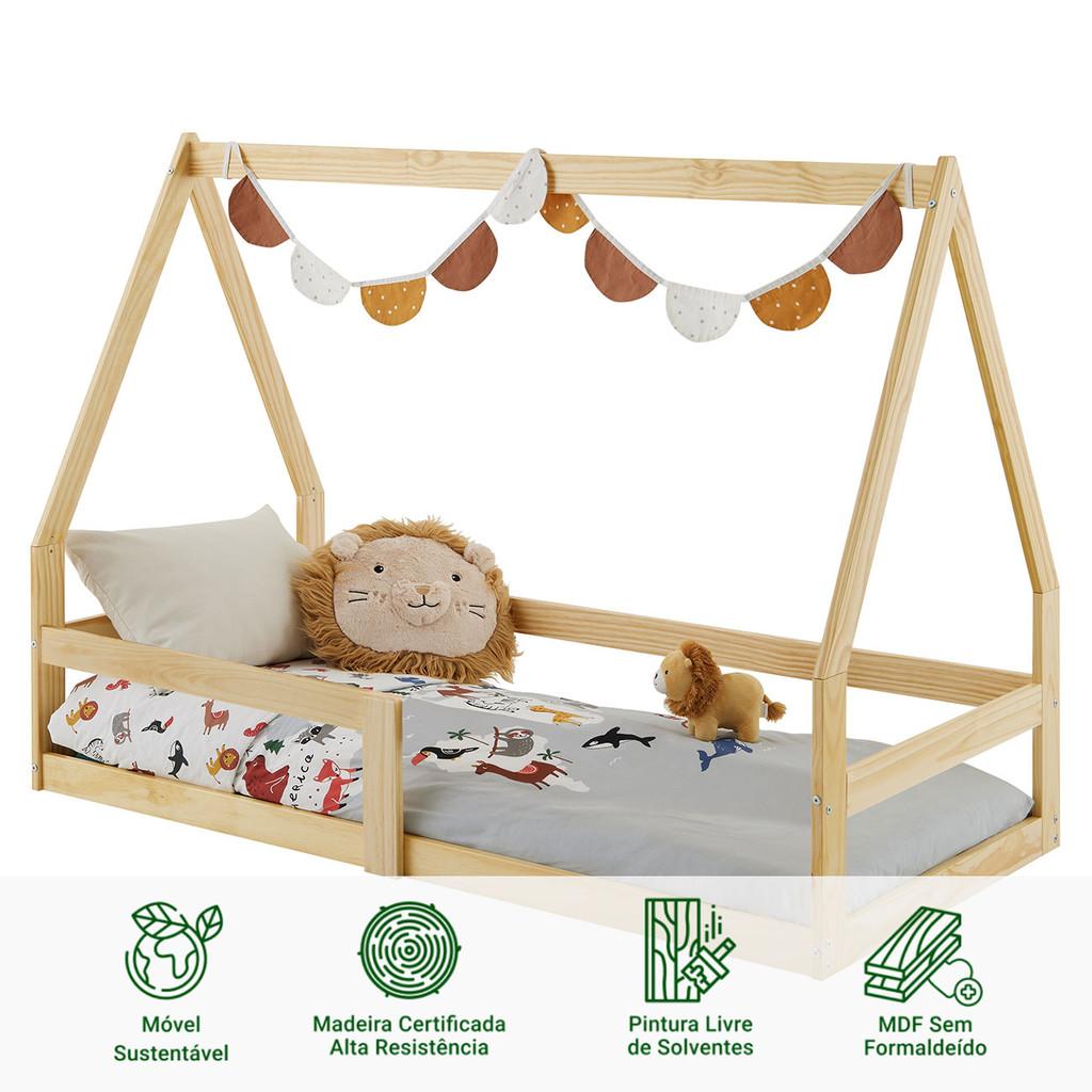 Mini Cama Infantil Montessoriana Casinha De Madeira Com Estrado Wilma Natural