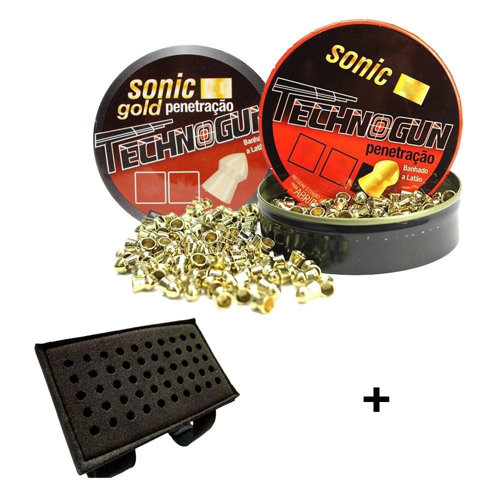 2 Latas De Chumbinho Sonic Gold 5.5mm 250 Unidades - Technogun + Porta Chumbo