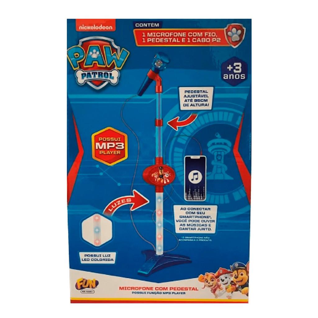Microfone Infantil Patrulha Canina Com Luz Pedestal Ajustavel E MP3 F00891 - Fun