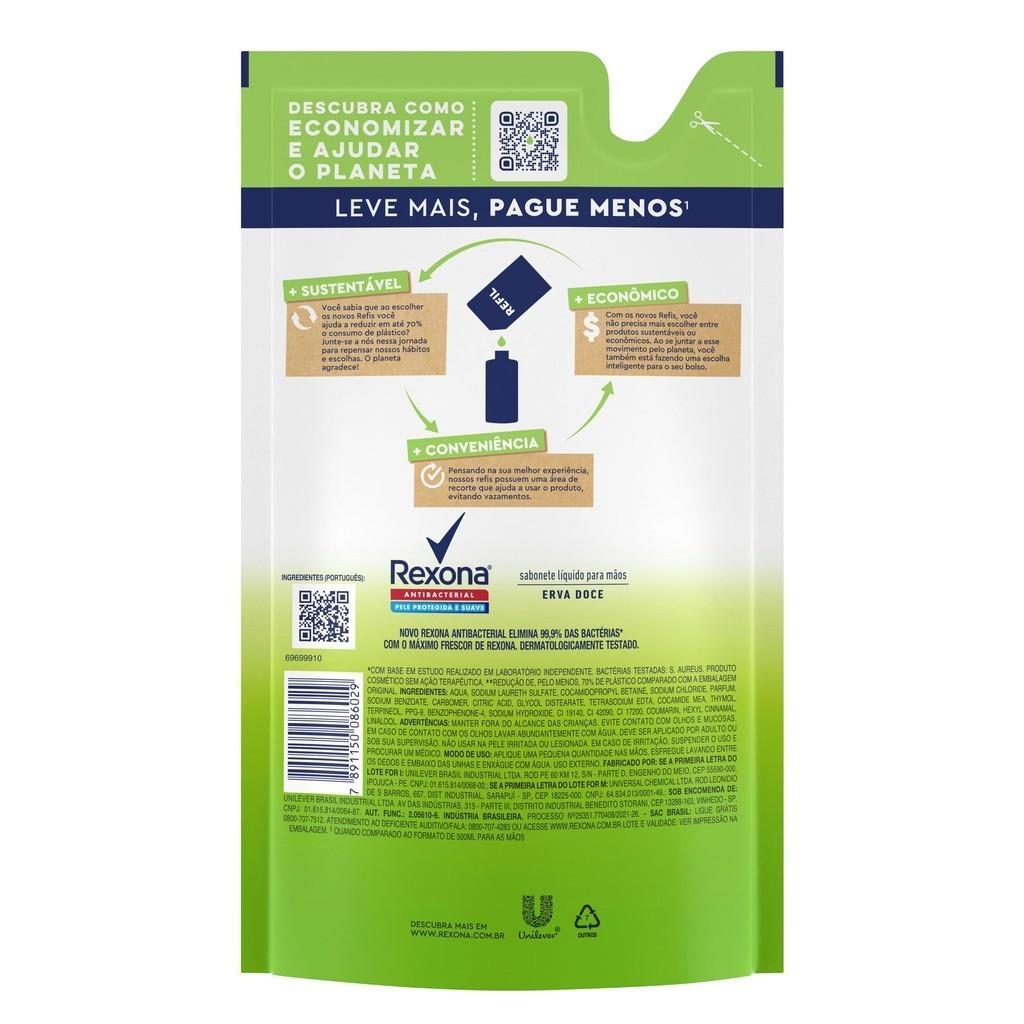 Sabonete Líquido Para As Mãos Rexona Antibacterial Erva-doce 500ml Refil