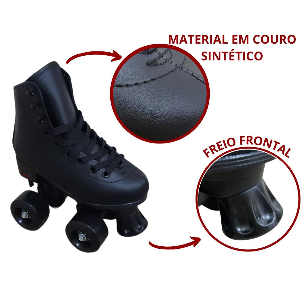 Patins 4 Rodas Infantil Menino Preto Patins Roller Tamanho Ajustavel 32 A 33 Com Kit Proteção Importway
