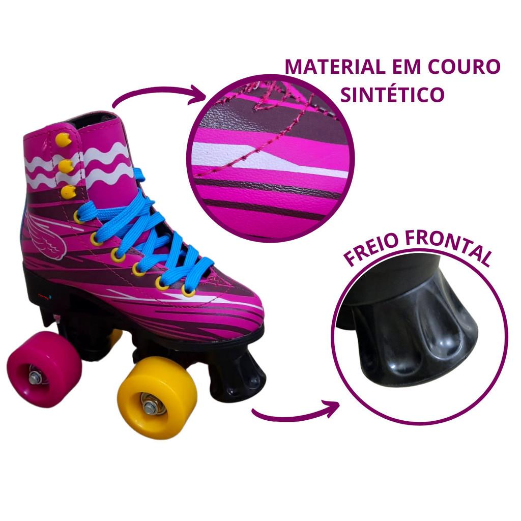 Patins 4 Rodas Infantil Menino Menina Rosa Roller Tamanho 30 A 31 Com Kit Proteção Importway