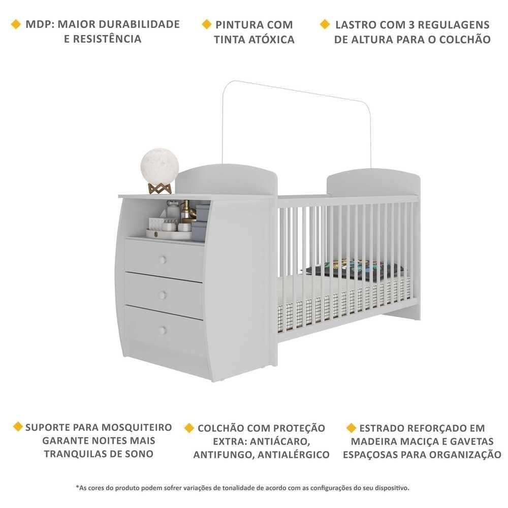 Berço Cômoda Com Colchão Incluso Colinho De Mãe Multimóveis Branco