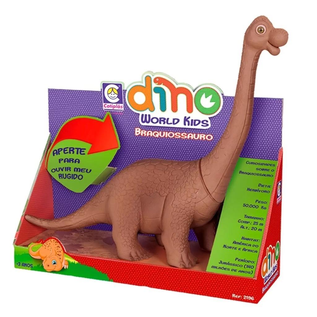 Boneco Dino World Kids Braquiossauro Marrom Faz Sons De Dinossauro De Verdade Para Crianças +3 Anos Cotiplás