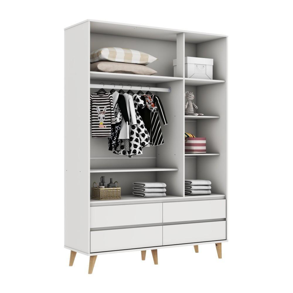Guarda Roupa Infantil Retrô 3 Portas Com Gavetas Lorena Branco 100 Mdf Carolina Baby