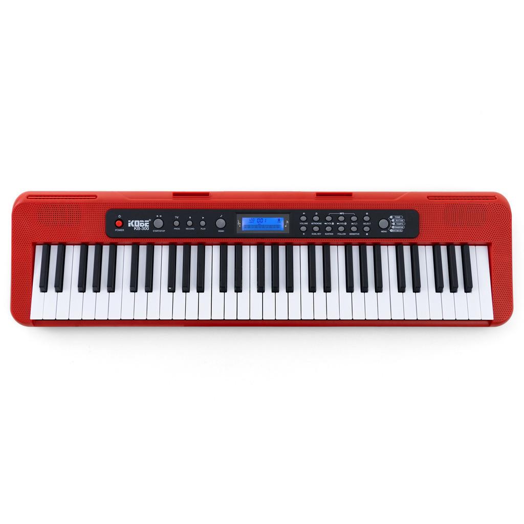 Kit Teclado Musical Kobe Kb-300 5/8 61 Teclas Com Sensibilidade Ao Toque Indicado Iniciantes