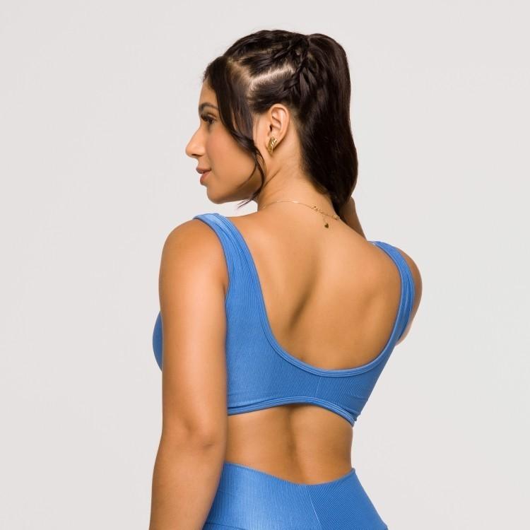 Conjunto Fitness Feminino Azul Academia Poliamida Top E Legging Feminina Crossfit Glow