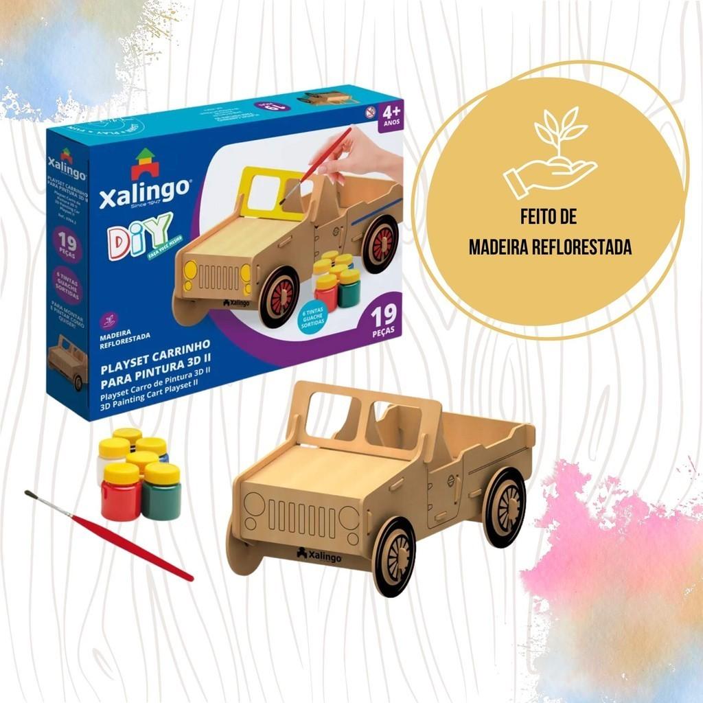 Brinquedo Infantil Playset Carrinho 3D Para Pintura 19 Peças Xalingo