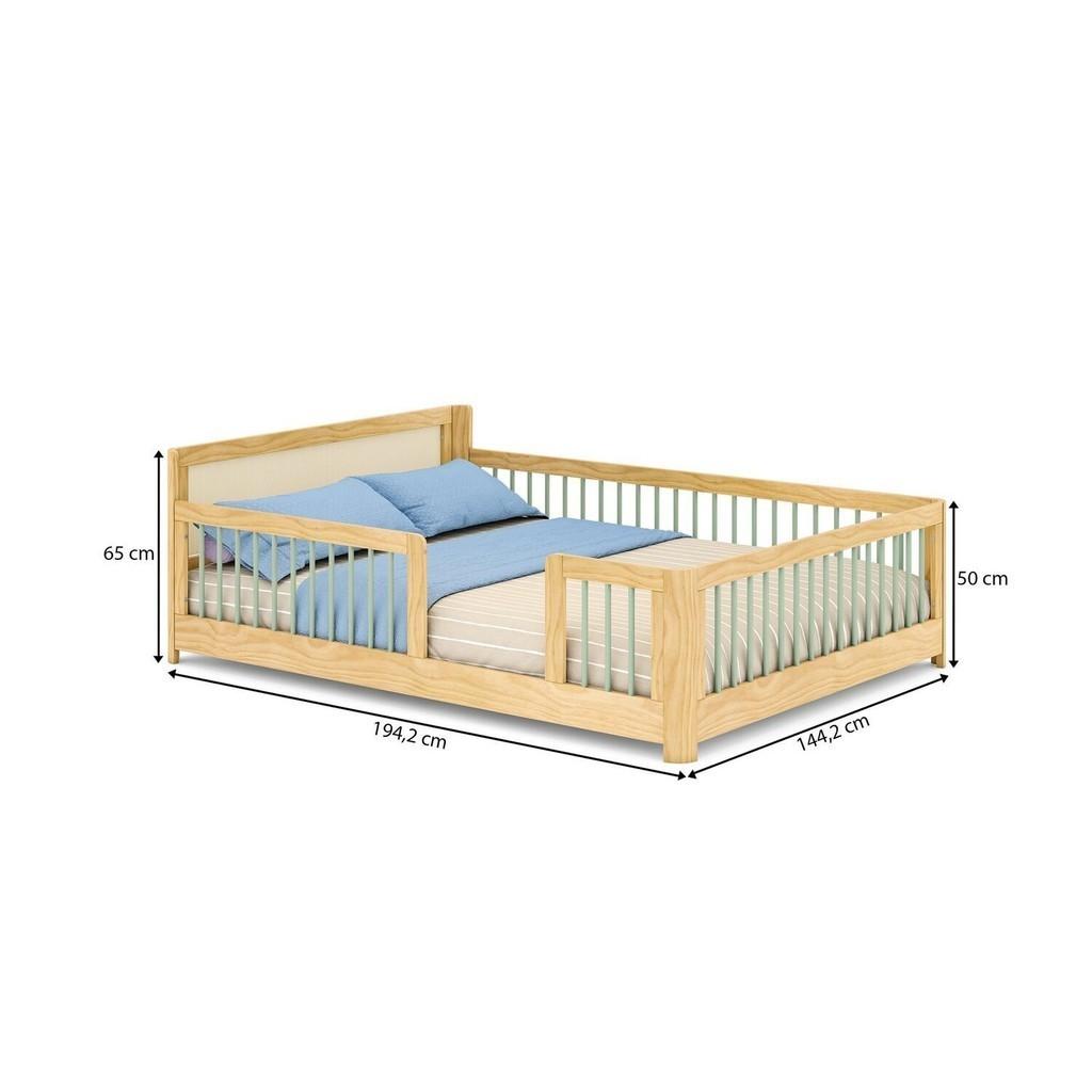 Cama Infantil Casal Montessoriano Wave Com Rattan Casatema Verde/natural