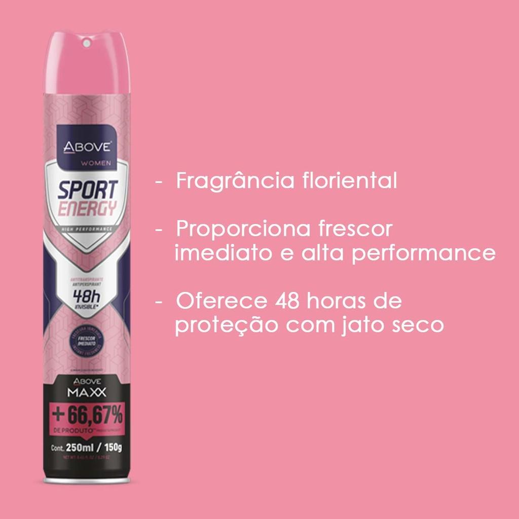 Kit 3 Desodorante Above Aero 250ml Maxx Sport Energy Women