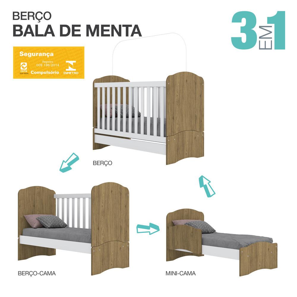 Berço Mini Cama 03 Em 01 Bala De Menta Henn