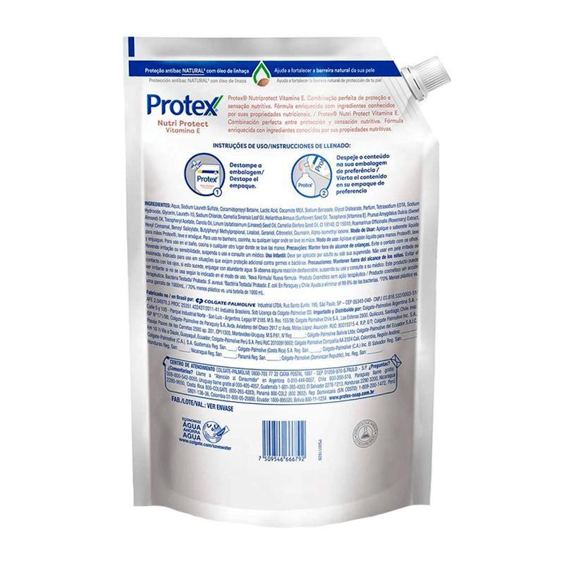 Refil Sabonete Líquido Para As Mãos Protex Nutri Protect Vitamina E 900ml