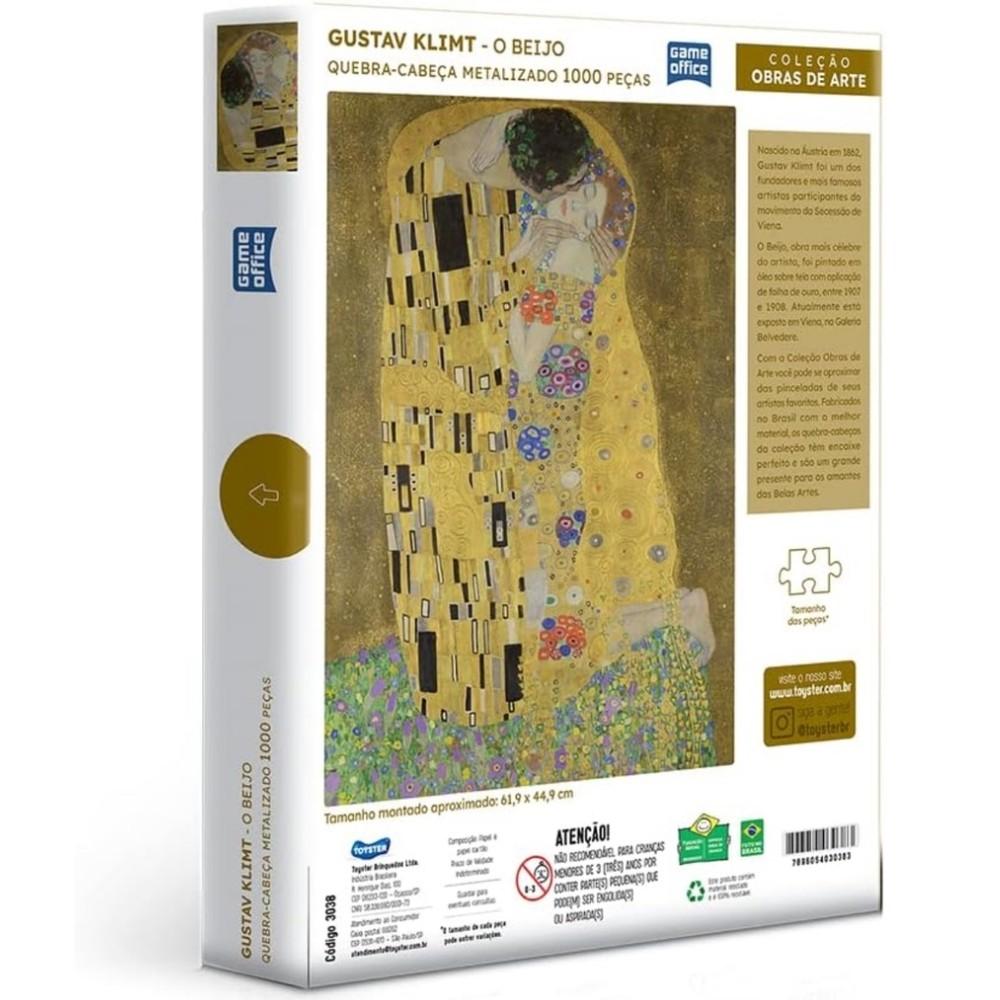 Quebra Cabeça Metalizado O Beijo Gustav Klimt 1000 Peças Toyster Puzzle Obra De Arte Textura De Tela