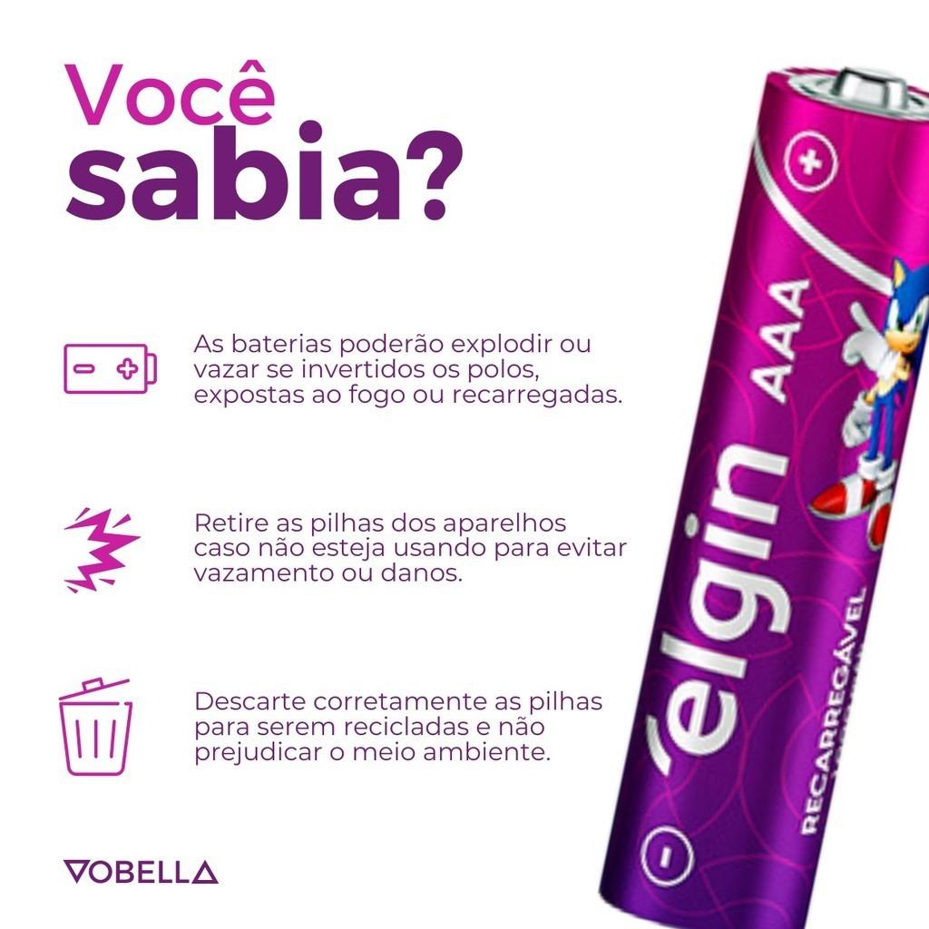 8 Pilhas Recarregável Aaa 3a Palito 900mah 4 Cartelas Elgin