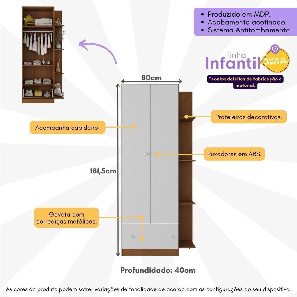 Guarda-roupas Infantil 2 Portas E 1 Gaveta Doce De Leite Multimóveis