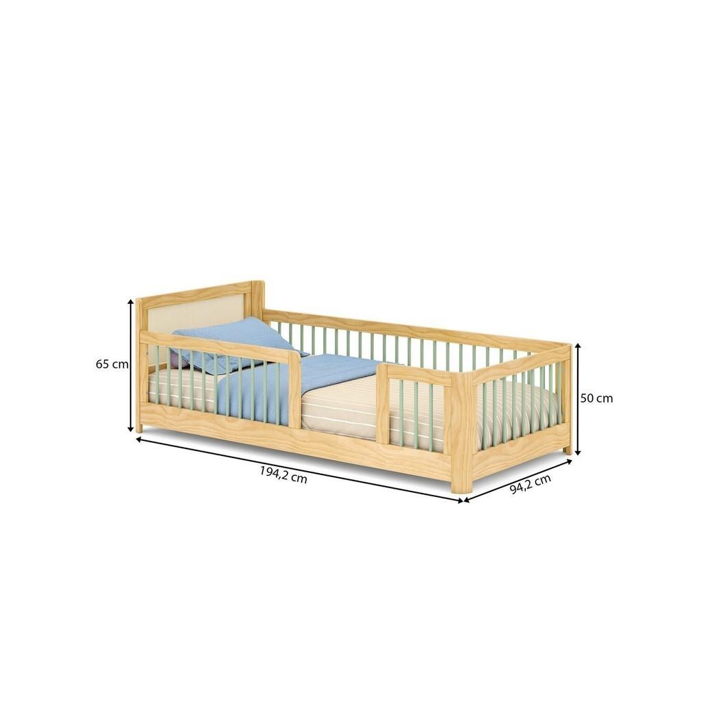 Cama Infantil Solteiro Montessoriano Wave Com Rattan Casatema Verde/natural
