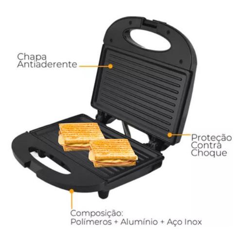 Sanduicheira E Grill 2 Em 1 Kian 750W Preta Antiaderente Lanches E Grelhados