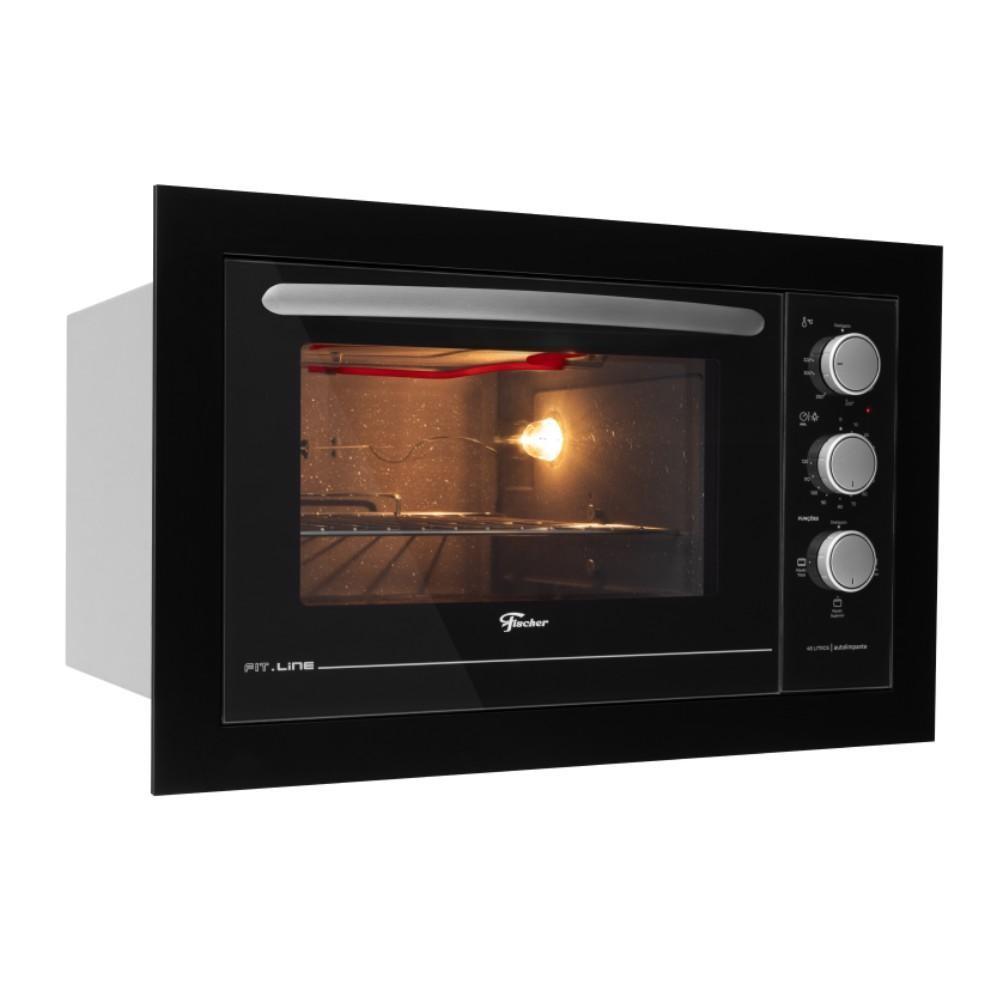 Forno De Embutir Elétrico Fischer Fit Line 48L Com Timer E 3 Funções Preto 127V