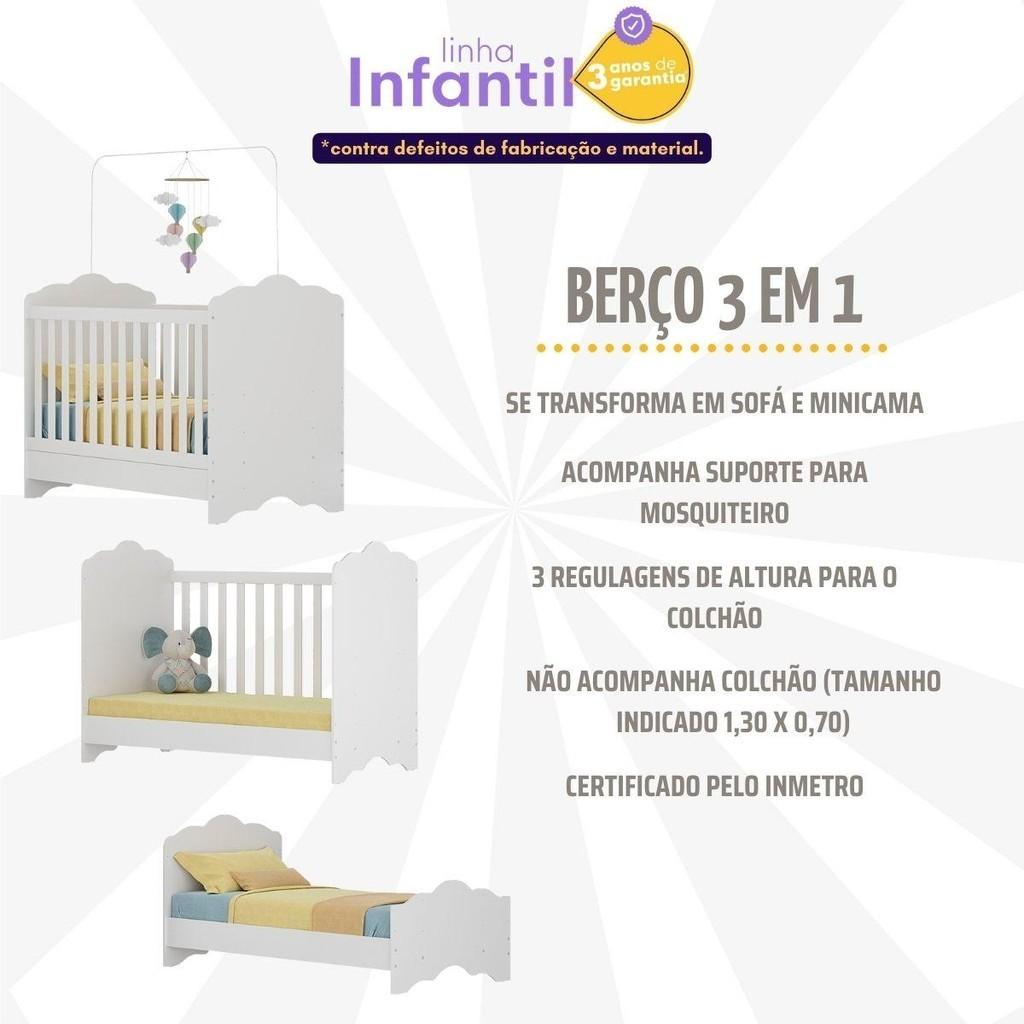Berço Americano 3 Em 1 Para Colchão 70x130cm Quindim Multimóveis Bb0536pa