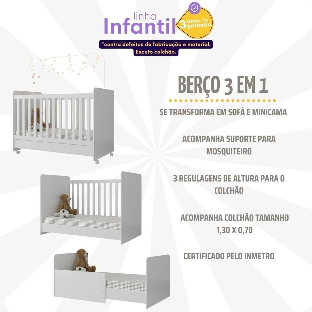 Berço Americano 3 Em 1 Com Colchão Incluso Chantilly Multimóveis Bb0504bc