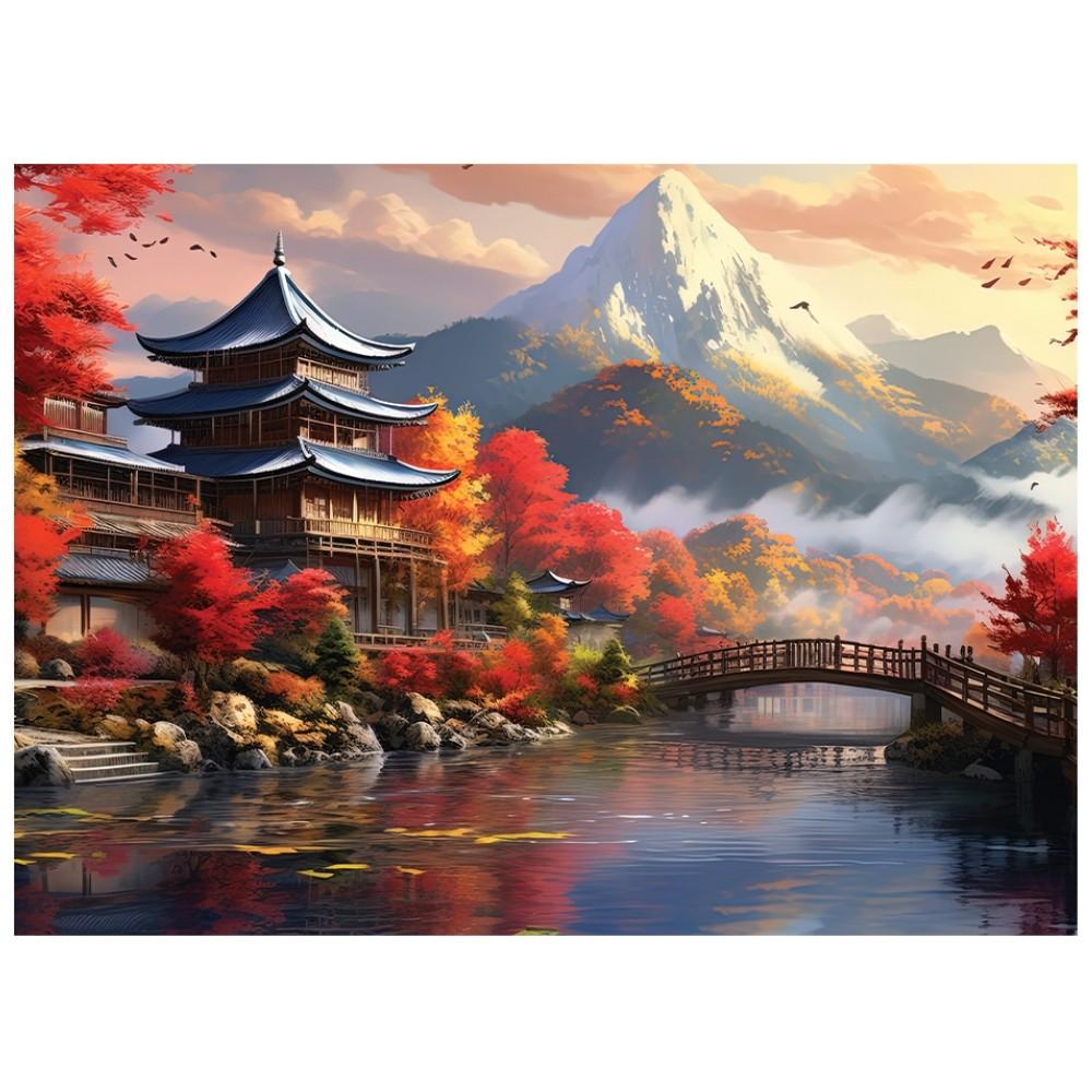 Quebra Cabeça Vilarejo Japonês 1000 Peças Ggb Brinquedo Puzzle Paisagem Ponto Turístico Japão Rio